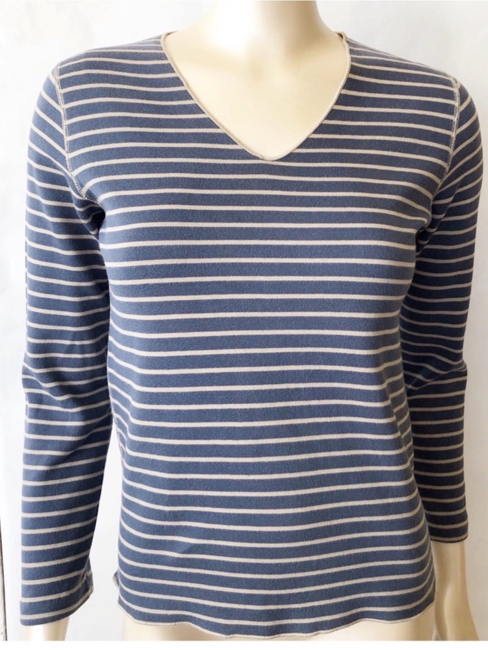 Petit Bateau ♥️ Long Sleeve Striped Top - Blue & Tan | XS/S